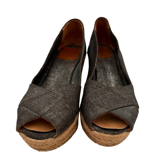 Tory Burch Metallic Filipa Canvas Espadrille Wedges Heels Size 7.5 - Picture 3 of 11